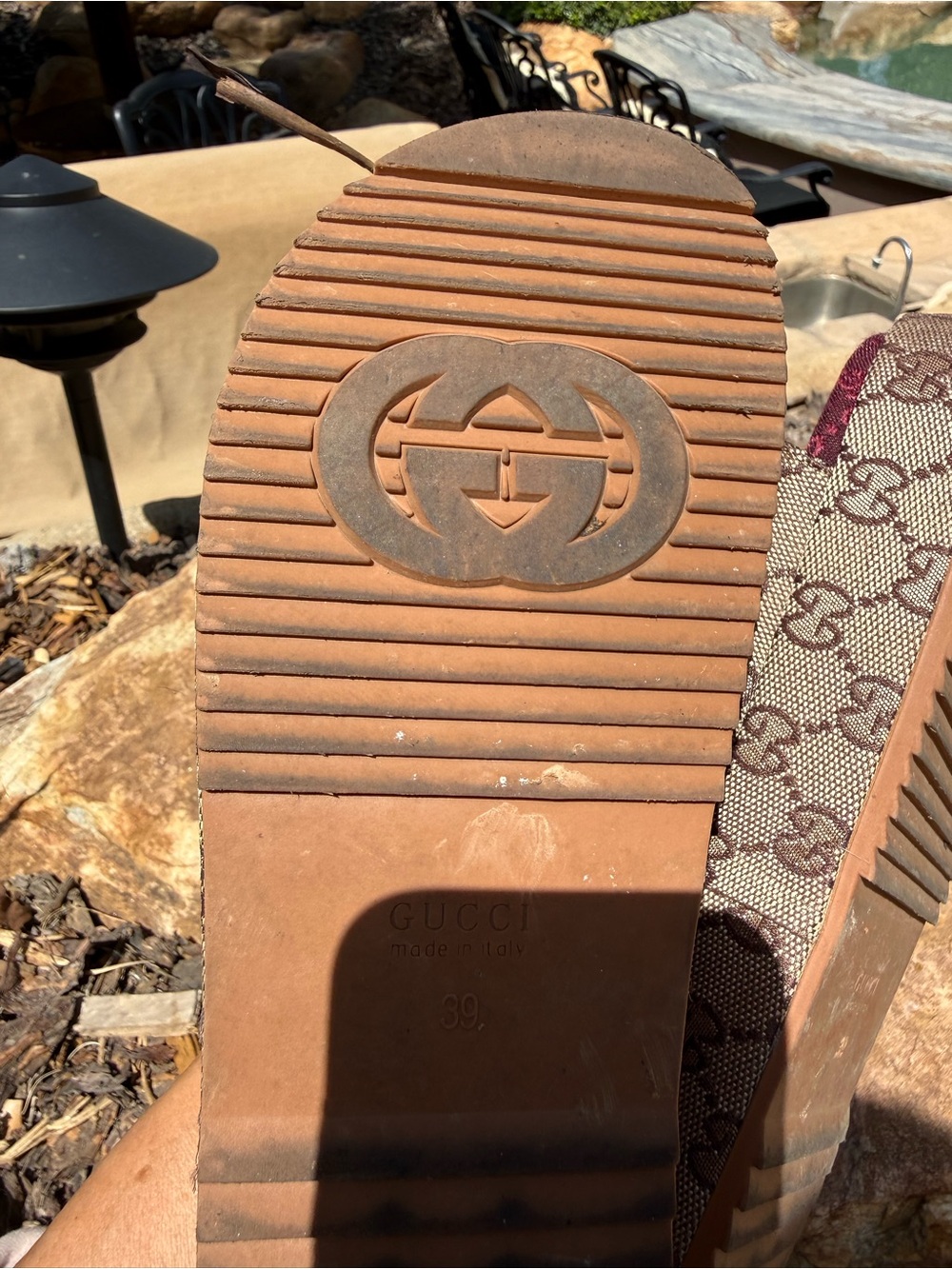Vintage epic GUCCI unisex GG Monogram Slide Sandals with Burgundy Insole - Picture 7 of 11
